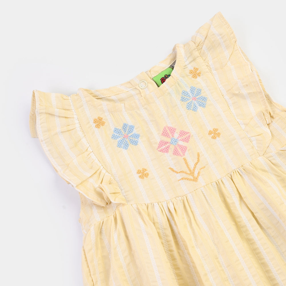 Infant Girls Jacquard Woven Romper-Sunflower-Light Yellow