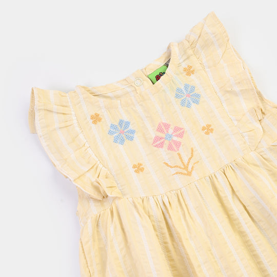 Infant Girls Jacquard Woven Romper-Sunflower-Light Yellow