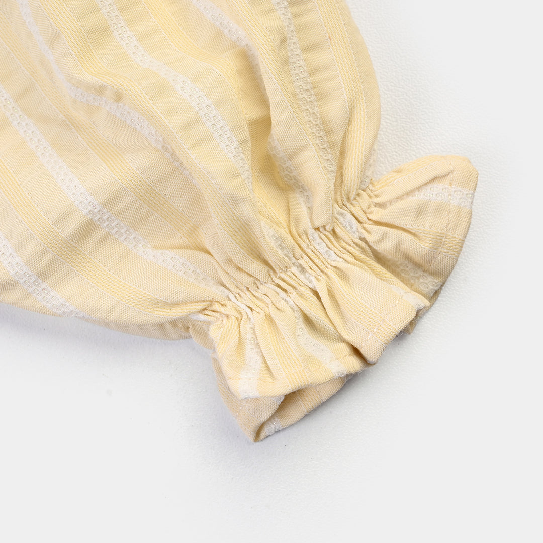 Infant Girls Jacquard Woven Romper-Sunflower-Light Yellow