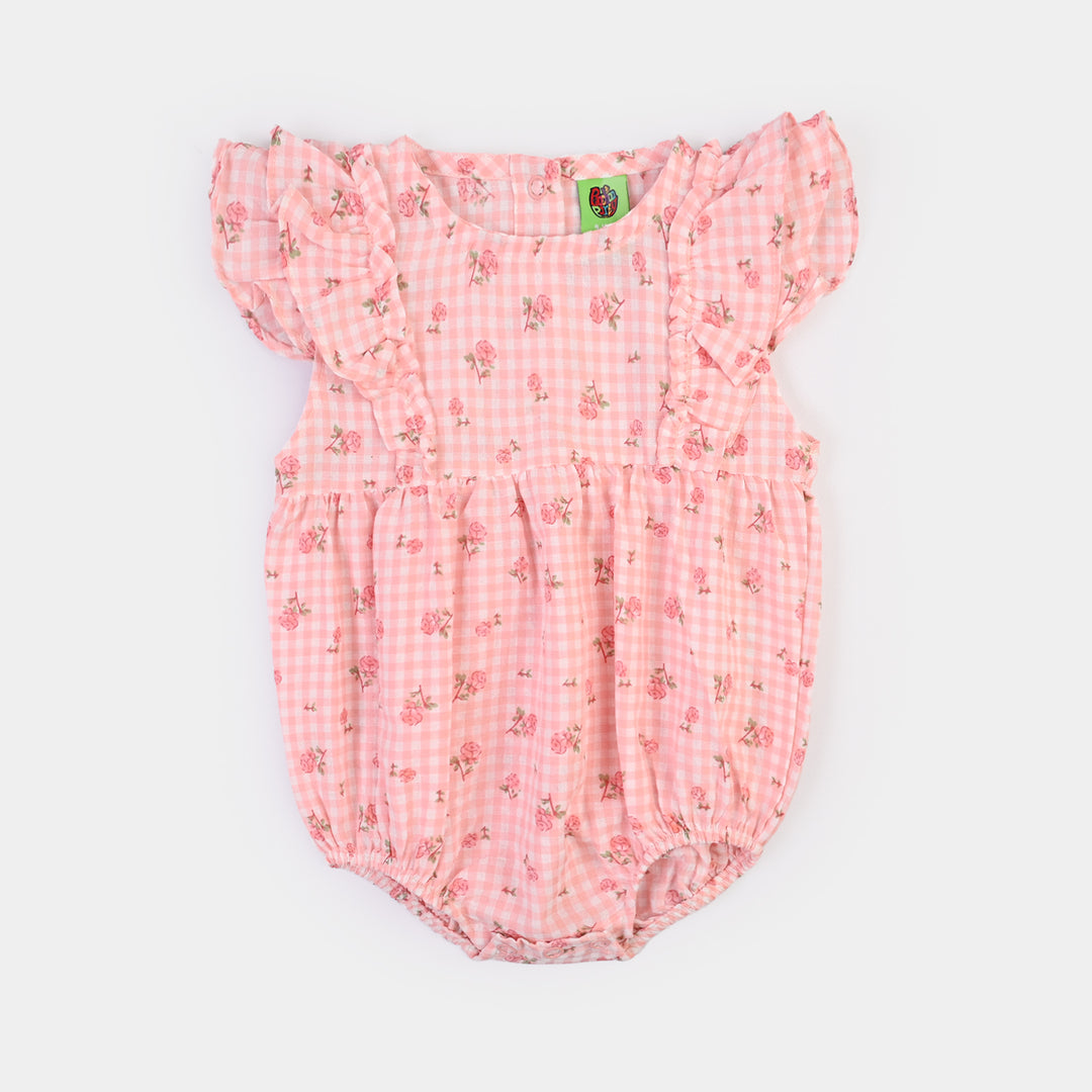 Infant Girls Cotton Woven Romper Strawberry - Pink