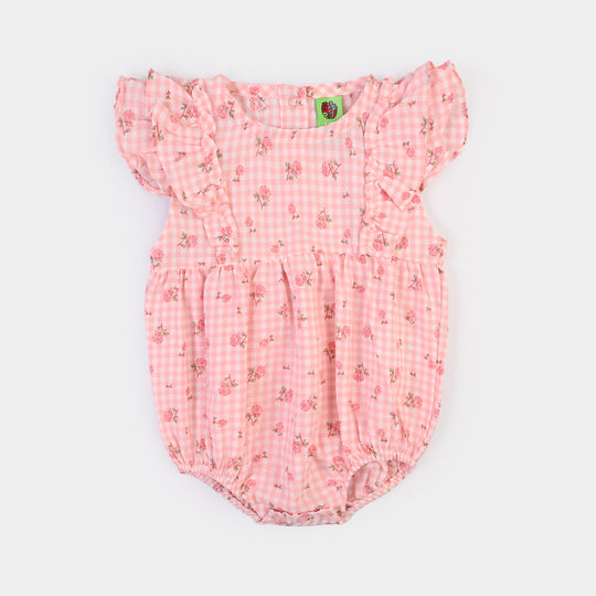Infant Girls Cotton Woven Romper Strawberry - Pink