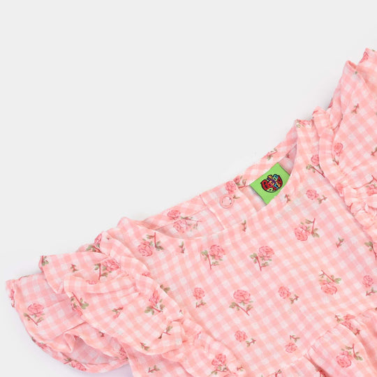 Infant Girls Cotton Woven Romper Strawberry - Pink