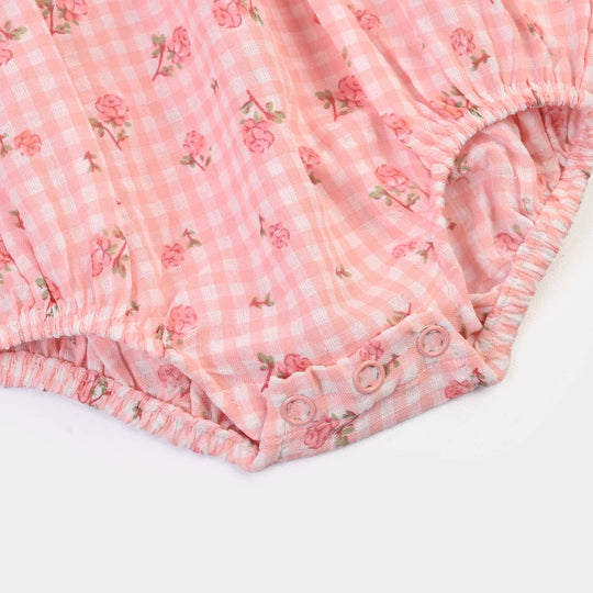 Infant Girls Cotton Woven Romper Strawberry - Pink