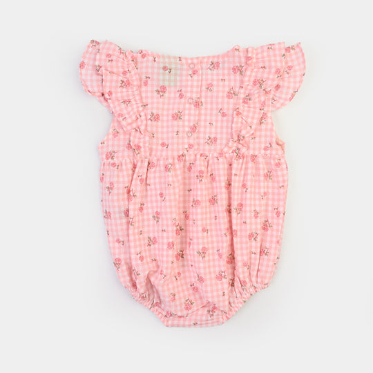 Infant Girls Cotton Woven Romper Strawberry - Pink