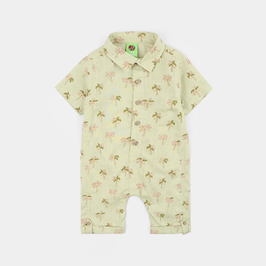 Infant Boys Cotton Slub Woven Romper-Palm Tree-LT.Green