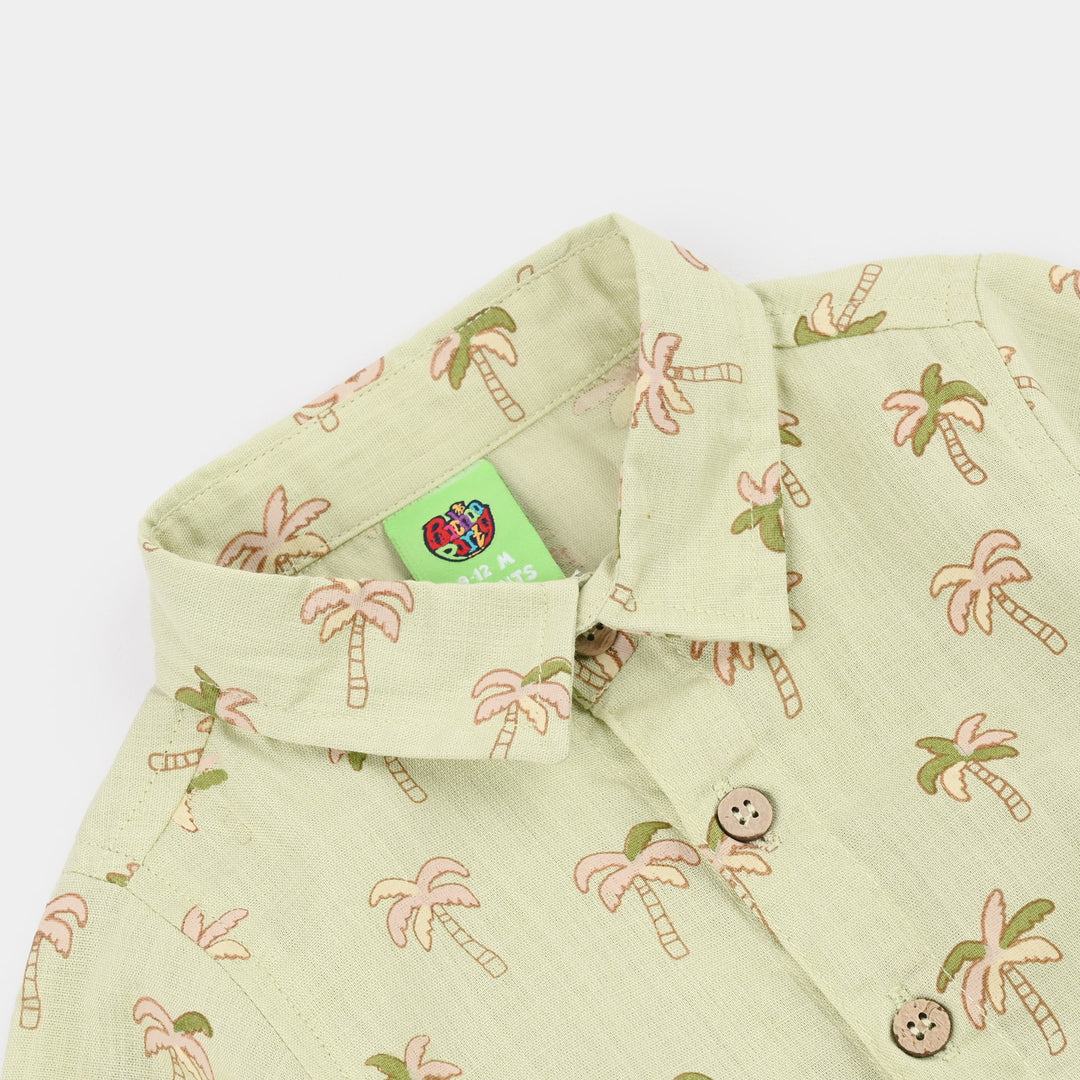 Infant Boys Cotton Slub Woven Romper-Palm Tree-LT.Green