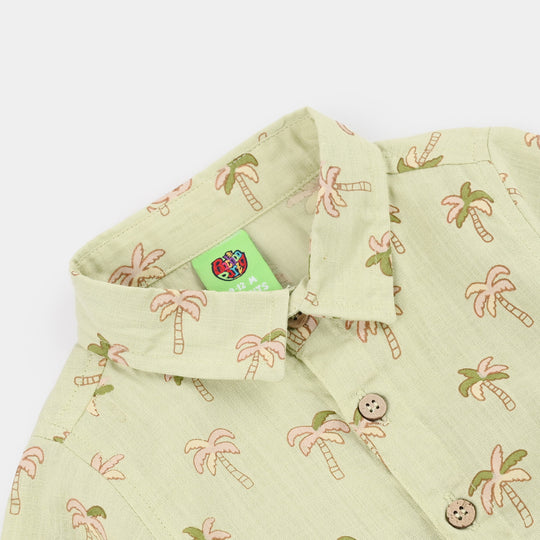 Infant Boys Cotton Slub Woven Romper-Palm Tree-LT.Green