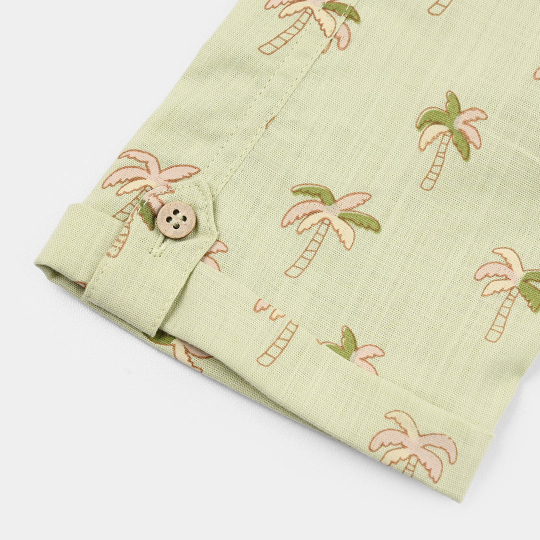Infant Boys Cotton Slub Woven Romper-Palm Tree-LT.Green