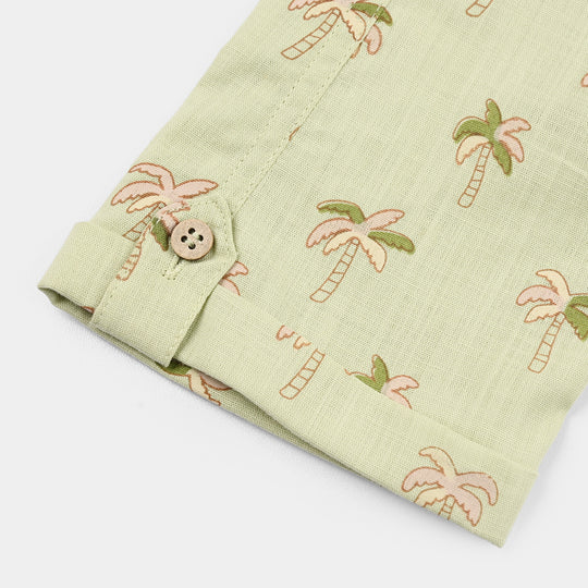 Infant Boys Cotton Slub Woven Romper-Palm Tree-LT.Green