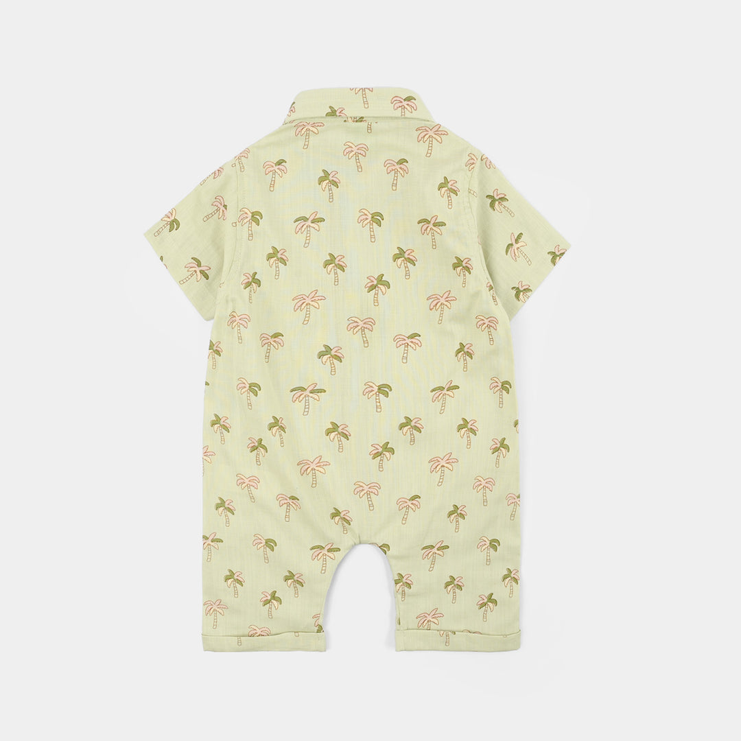 Infant Boys Cotton Slub Woven Romper-Palm Tree-LT.Green