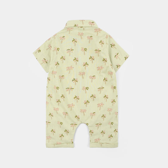 Infant Boys Cotton Slub Woven Romper-Palm Tree-LT.Green