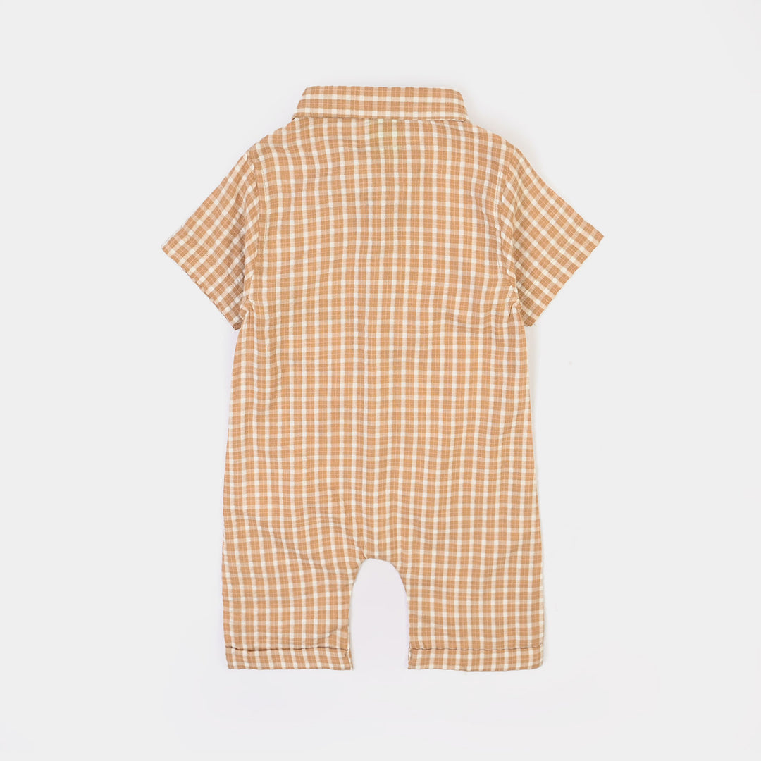 Infant Boys Yarn Dyed Woven Romper-Bear Hug-BROWN