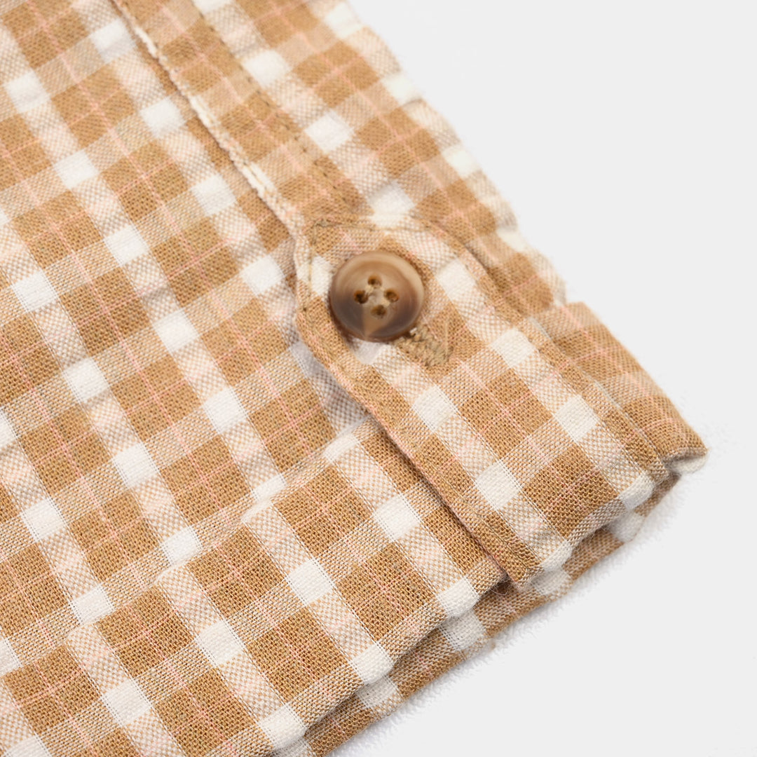 Infant Boys Yarn Dyed Woven Romper-Bear Hug-BROWN