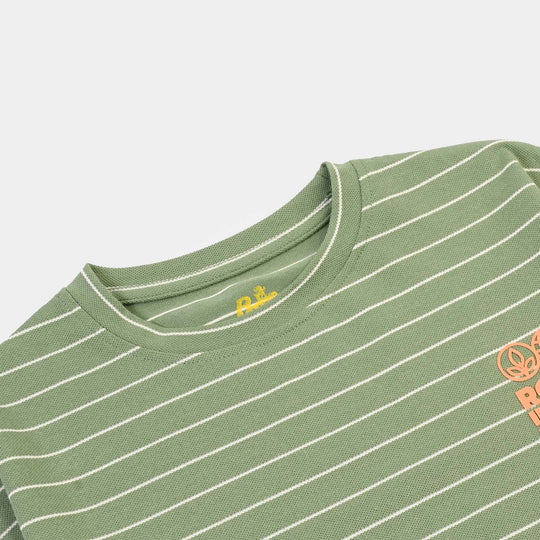 Boys Yarn Dyed T-Shirt H/S ROOTED IN NATURE-GREEN
