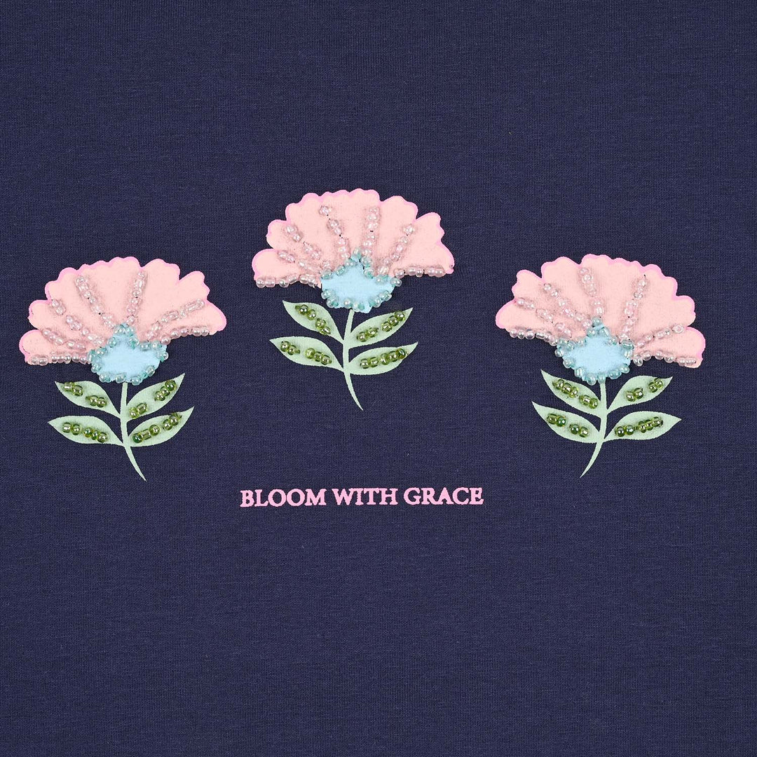Girls Lycra Jersey T-Shirt H/S BLOOM WITH GRACE-Blue