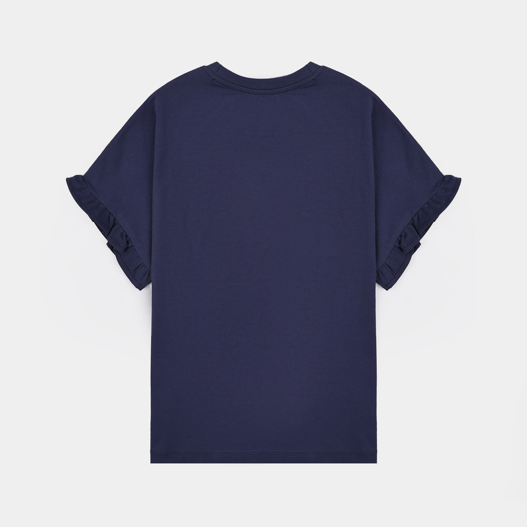 Girls Lycra Jersey T-Shirt H/S BLOOM WITH GRACE-Blue