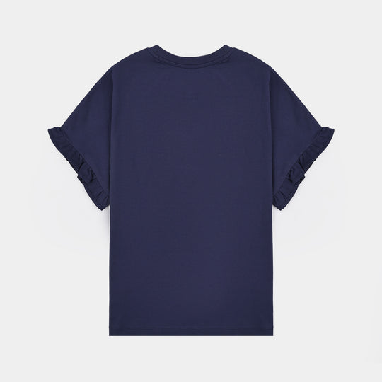 Girls Lycra Jersey T-Shirt H/S BLOOM WITH GRACE-Blue