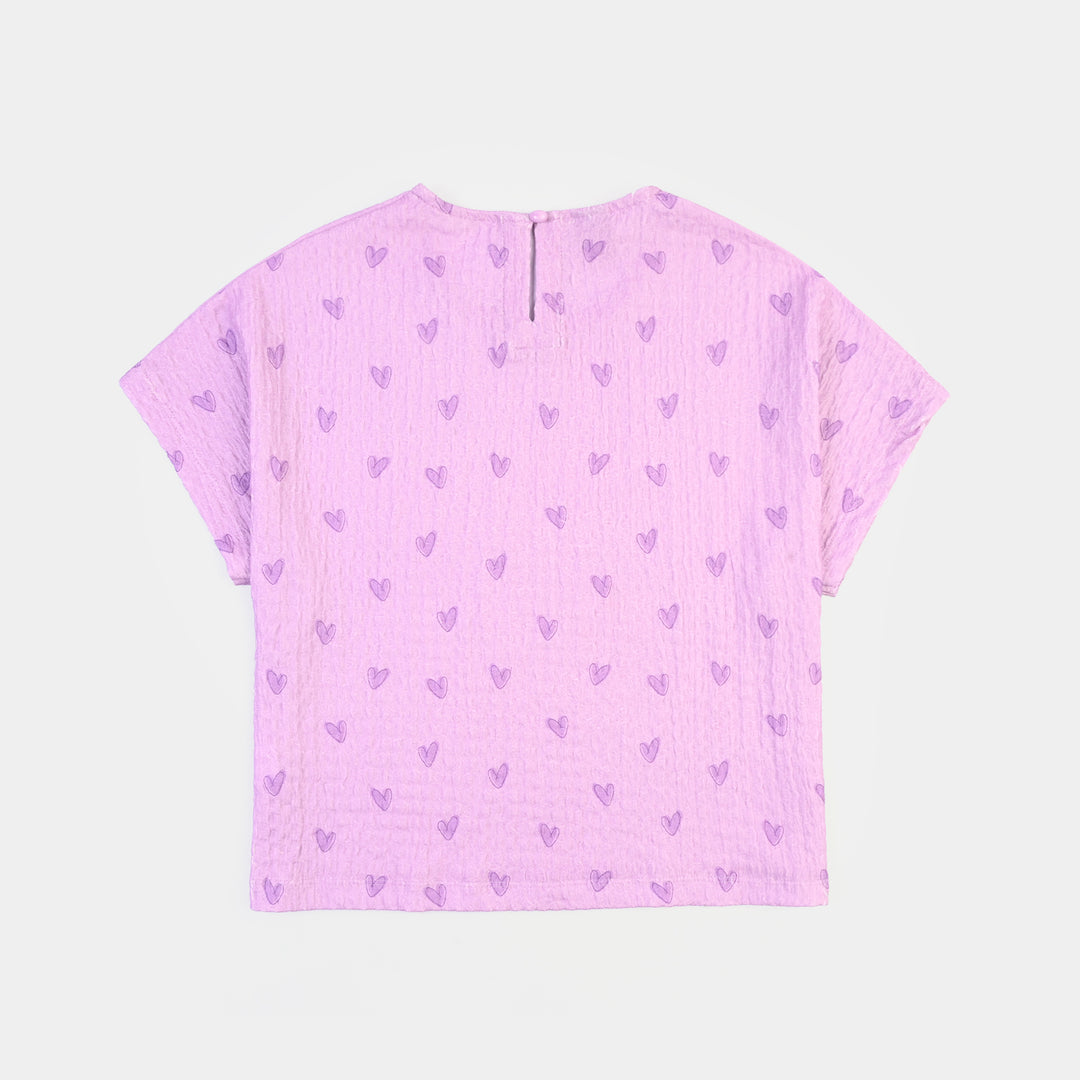 Girls Cotton Jersey T-Shirt H/S HEARTED-Purple