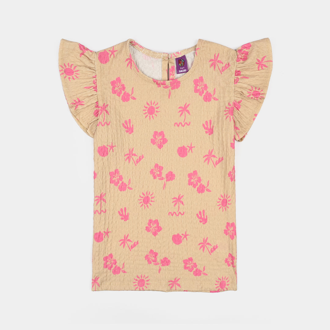 Girls Poly Crinkle T-Shirt HAWAII - Beige