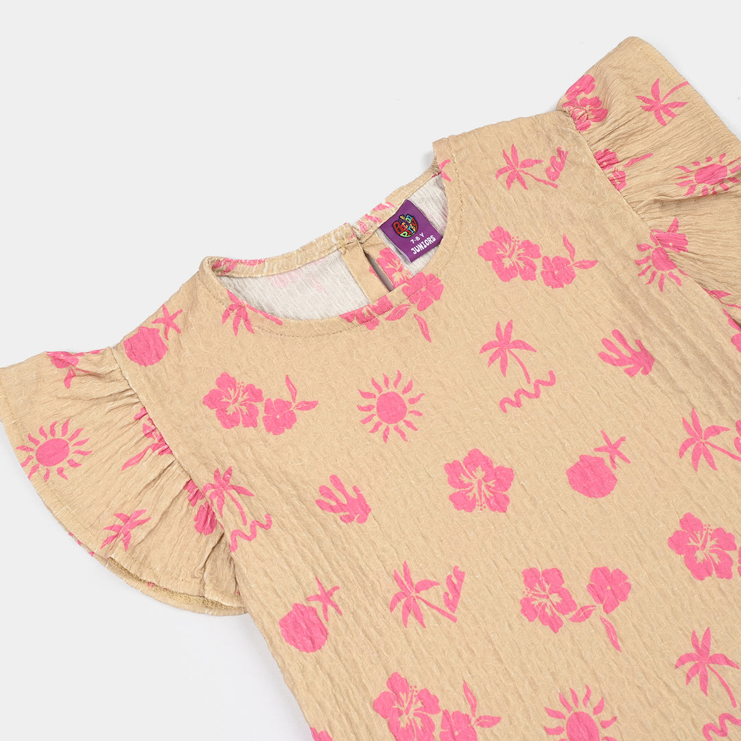 Girls Poly Crinkle T-Shirt HAWAII - Beige