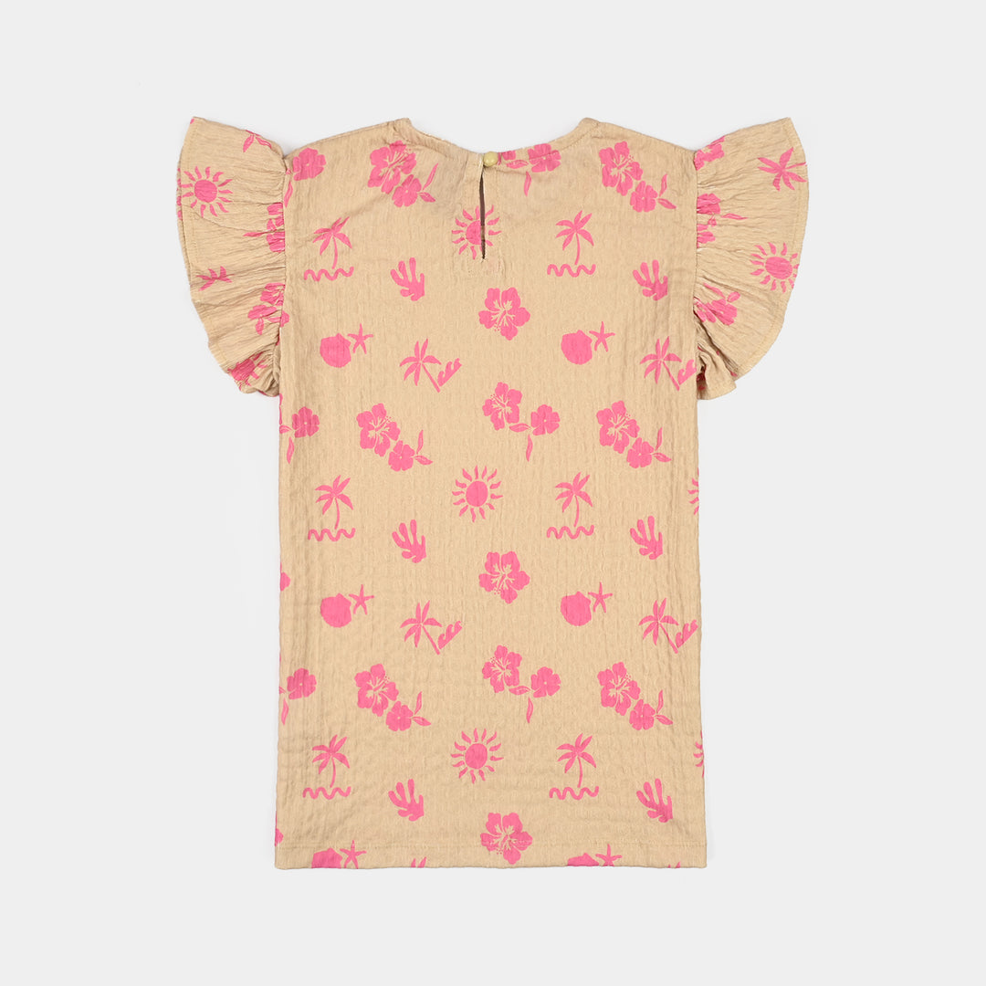 Girls Poly Crinkle T-Shirt HAWAII - Beige