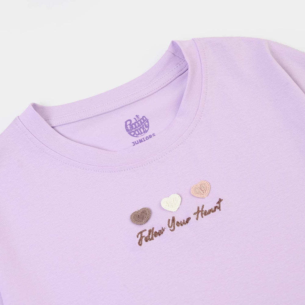 Girls Lycra Jersey T-Shirt H/S FOLLOW YOUR HEARTS-Purple