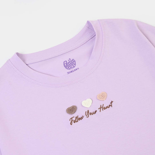 Girls Lycra Jersey T-Shirt H/S FOLLOW YOUR HEARTS-Purple