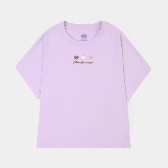 Girls Lycra Jersey T-Shirt H/S FOLLOW YOUR HEARTS-Purple