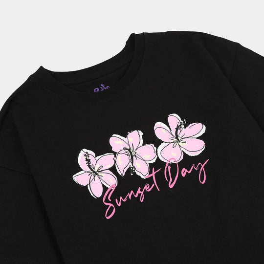 Girls Cotton Jersey T-Shirt H/S SUNSET DAY-BLACK