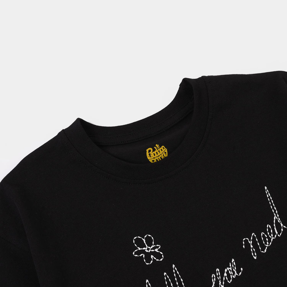 Girls Cotton Jersey T-Shirt ALL YOU NEED-BLACK