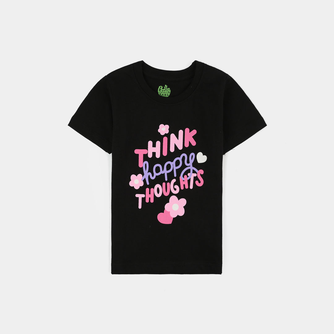 Infant Girls Cotton Jersey T-Shirt Think Happy-BLACK
