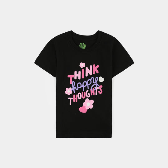 Infant Girls Cotton Jersey T-Shirt Think Happy-BLACK