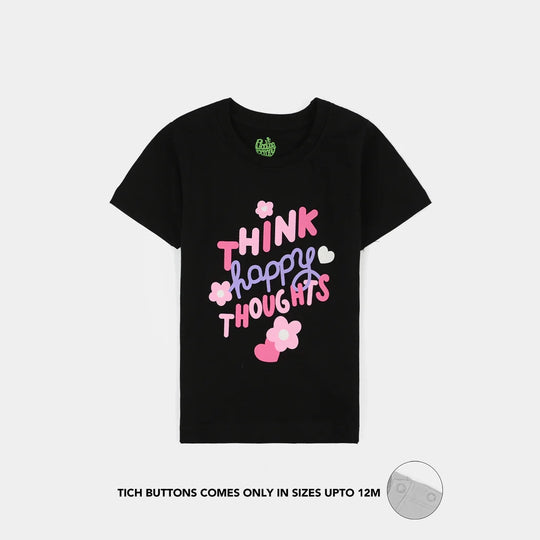 Infant Girls Cotton Jersey T-Shirt Think Happy-BLACK