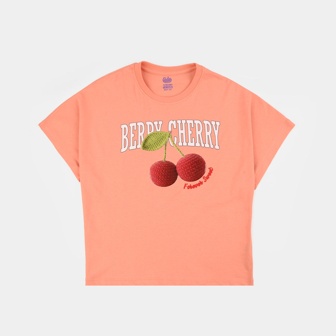 Girls Cotton Jersey T-Shirt H/S Berry cherry-ORANGE