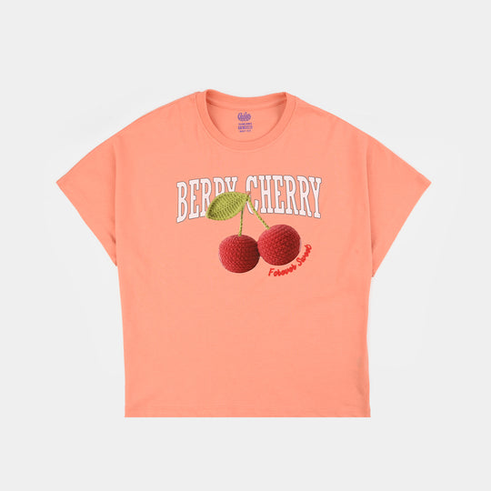 Girls Cotton Jersey T-Shirt H/S Berry cherry-ORANGE