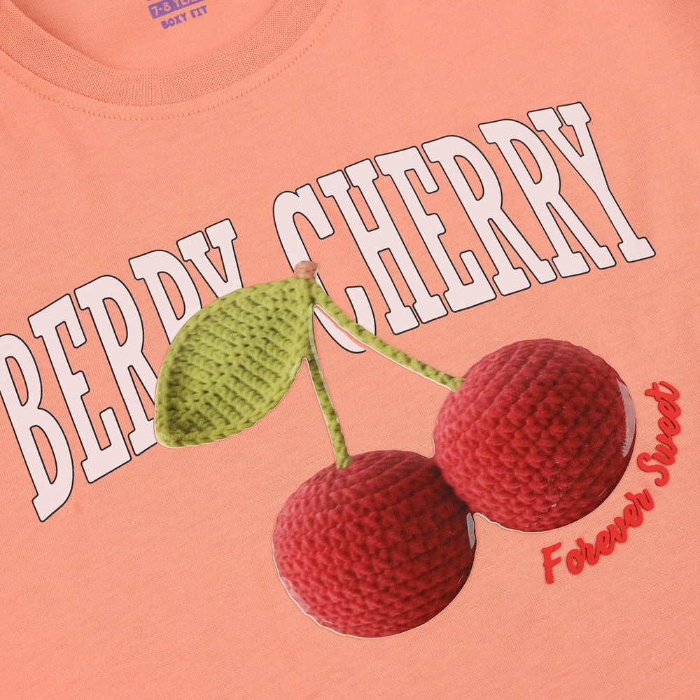 Girls Cotton Jersey T-Shirt H/S Berry cherry-ORANGE