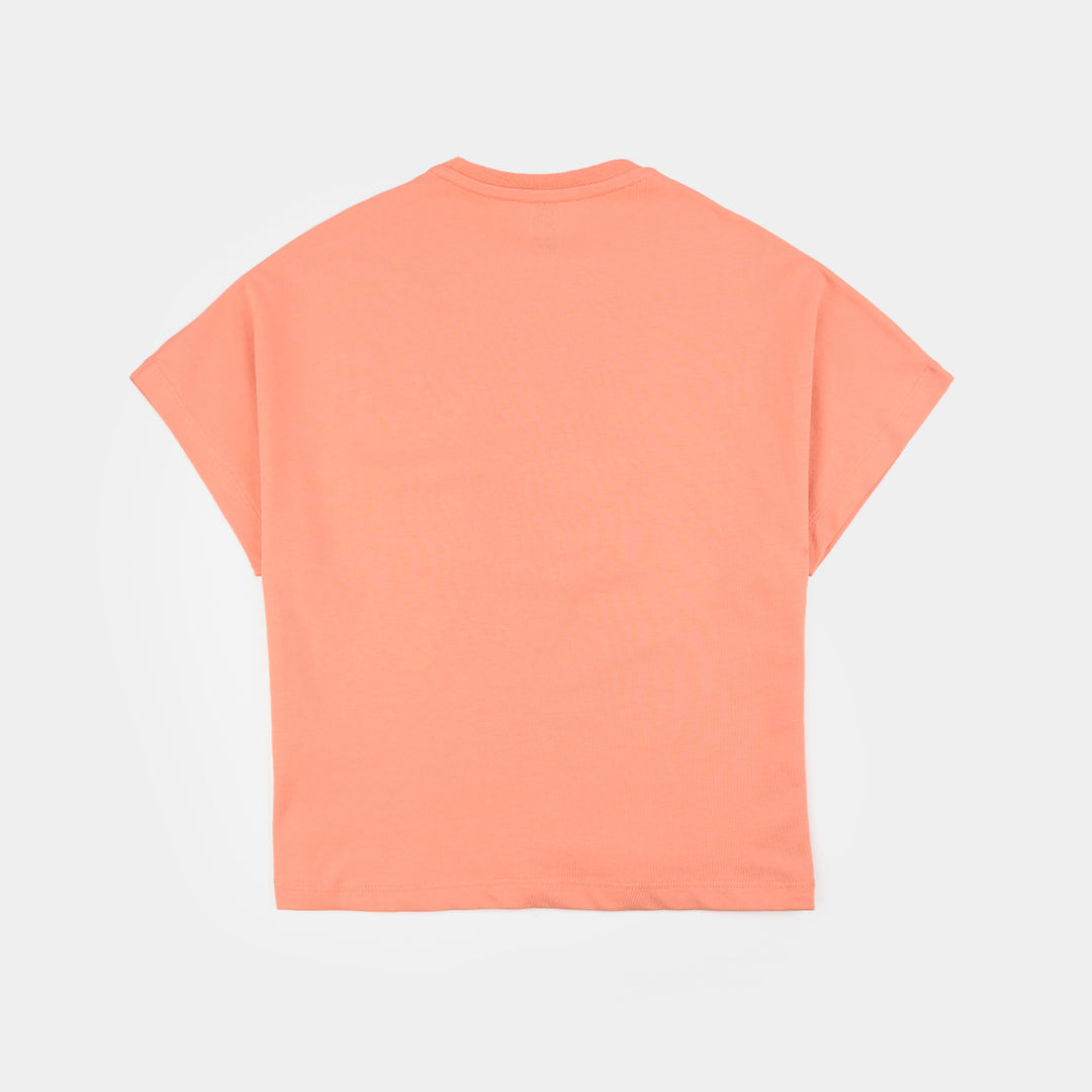 Girls Cotton Jersey T-Shirt H/S Berry cherry-ORANGE
