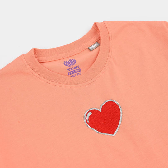 Girls Cotton Jersey T-Shirt H/S Hearts-ORANGE