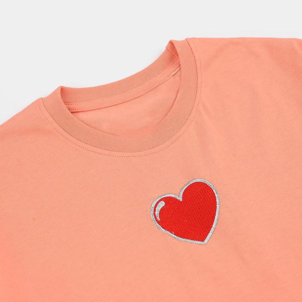 Teens Girls Cotton Jersey T-Shirt H/S Hearts-ORANGE