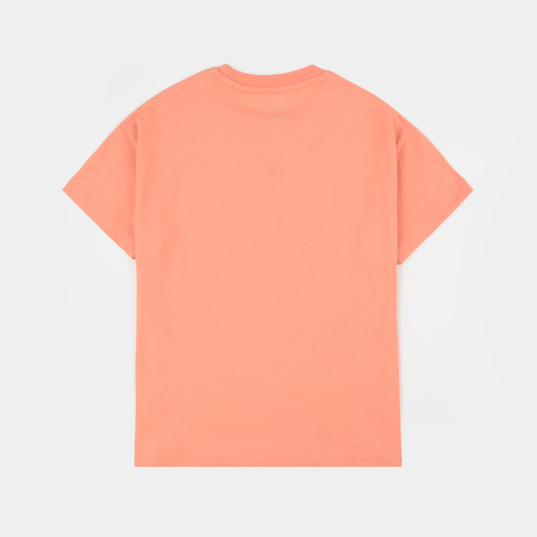 Teens Girls Cotton Jersey T-Shirt H/S Hearts-ORANGE