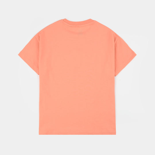 Teens Girls Cotton Jersey T-Shirt H/S Hearts-ORANGE