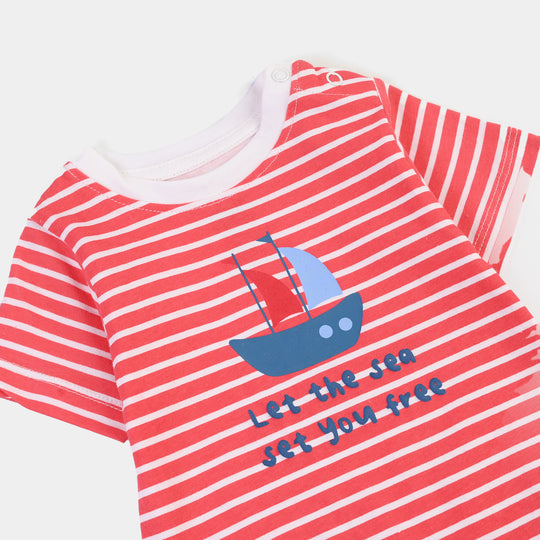 Infant Boys Cotton Jersey 2 Piece Set Lets Free-Red/Blue