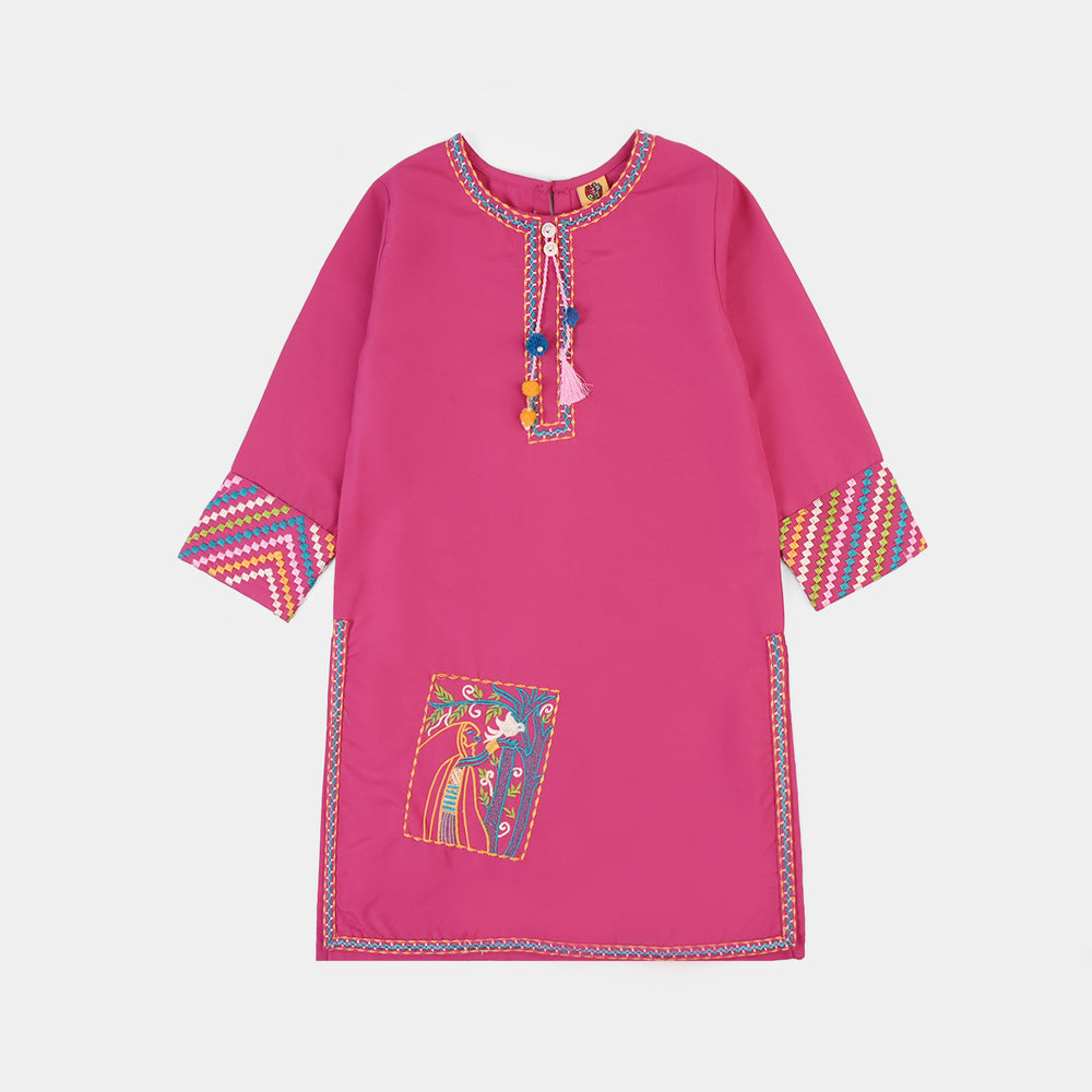 Girls poly cambric Emb 2Pcs Rang-E-Saheli - Bright Pink