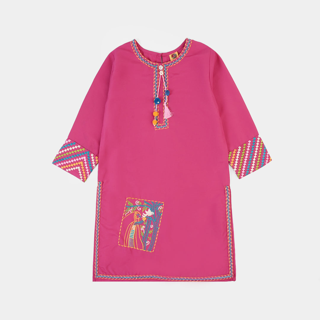 Girls poly cambric Emb 2Pcs Rang-E-Saheli - Bright Pink