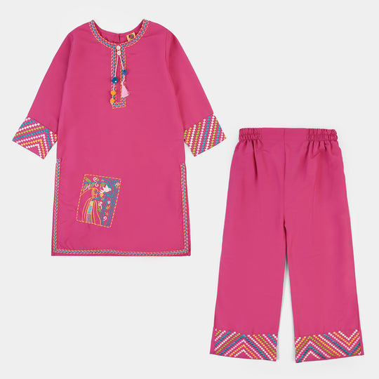 Girls poly cambric Emb 2Pcs Rang-E-Saheli - Bright Pink
