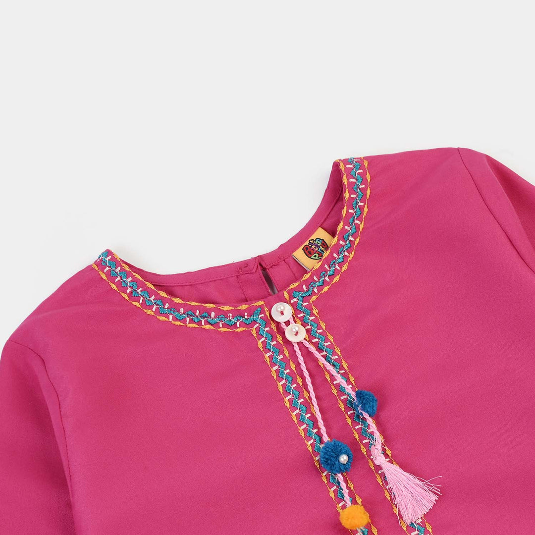 Girls poly cambric Emb 2Pcs Rang-E-Saheli - Bright Pink