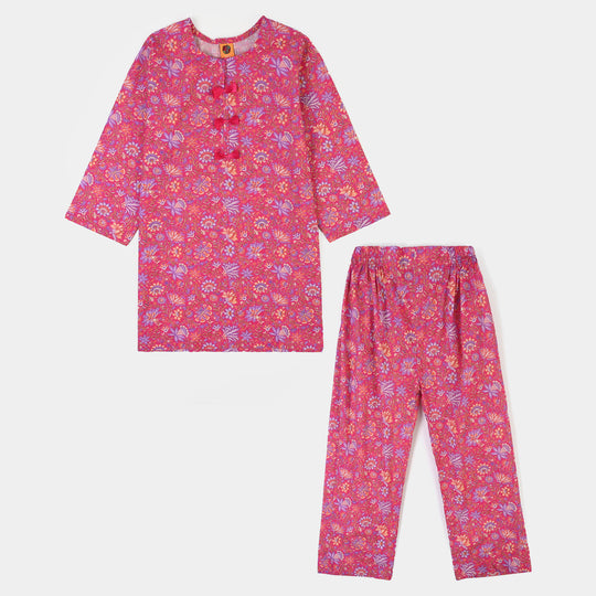 Girls Cotton Printed 2Pcs Floral-PINK