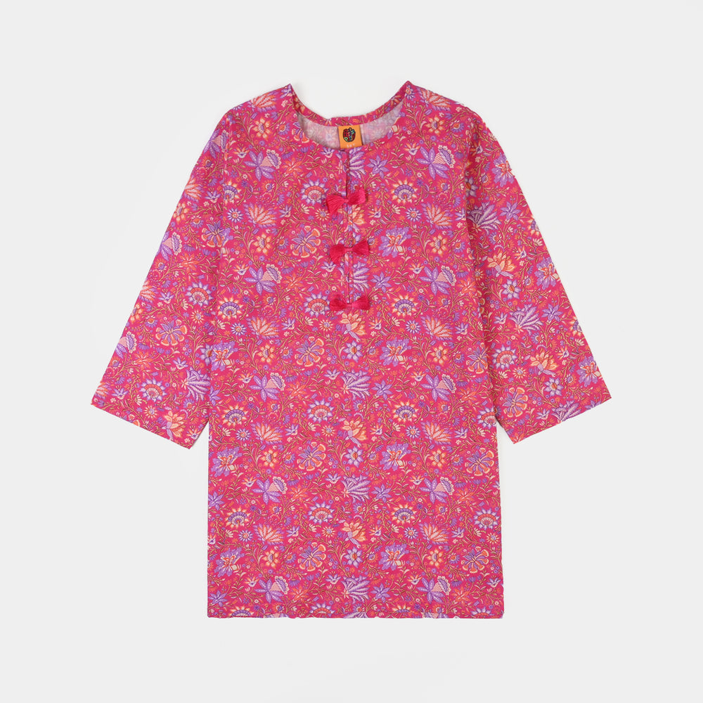 Girls Cotton Printed 2Pcs Floral-PINK