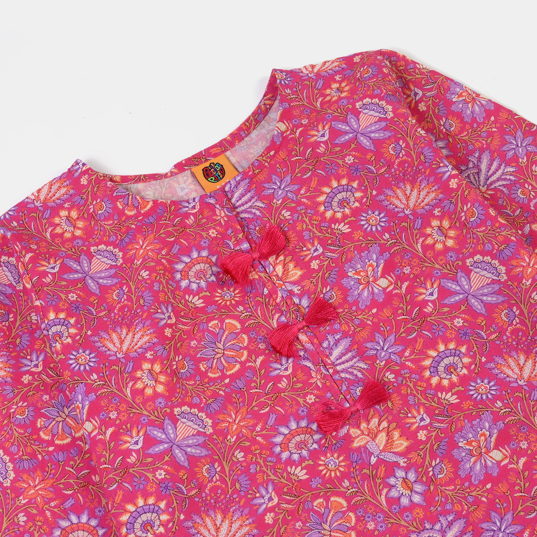 Girls Cotton Printed 2Pcs Floral-PINK