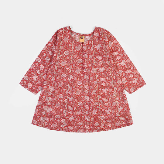Girls Cotton Printed Kurti Chamak-MAROON
